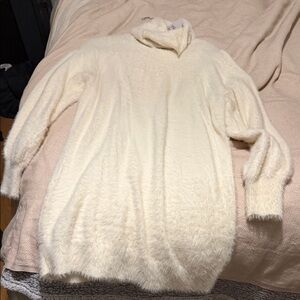 Express Cream Fuzzy Turtleneck Sweater